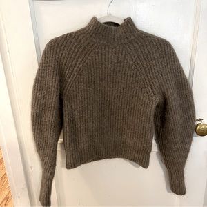 Cropped wool alpaca mock neck sweater in Taupe